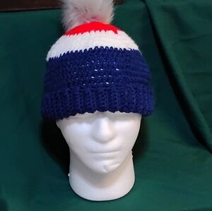 Handmade Crochet Patriotic Hat With Removable Pom Pom